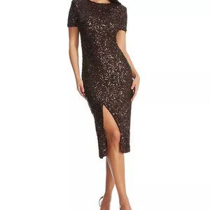 Dress the population brown sequin midi dress